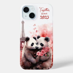 Coque Pour iPhone 15 Saint Valentin à Paris - Couple de pandas -