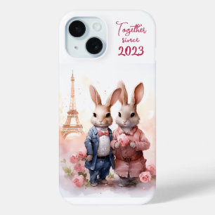 Coque Pour iPhone 15 Saint Valentin à Paris - Deux lapins -