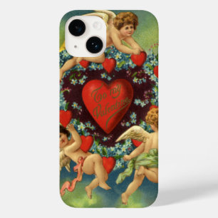 Coque Pour iPhone 14 Saint-Valentin vintage, cœurs d'anges victoriens