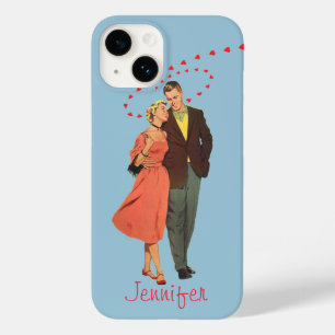 Coque Pour iPhone 14 Saint Valentin vintage, Coeurs Romantiques Floatin
