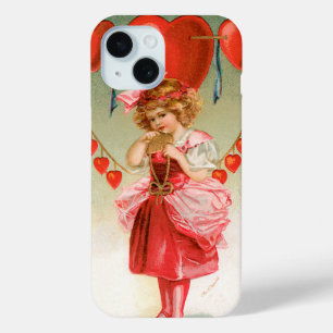 Coque Pour iPhone 15 Saint-Valentin vintage, fille victorienne avec des