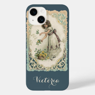 Coque Pour iPhone 14 Saint-Valentin vintage, fille victorienne avec des