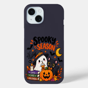 Coque Pour iPhone 15 Saison effrayante Fantôme & Chat Noir