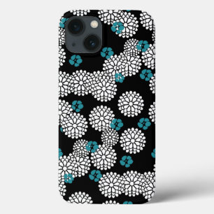 iPhone 13 Case Sakura bleu noir fleurs motif floral