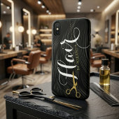 Coques Case-Mate iPhone Salon de coiffure Coiffeur Moderne Ciseaux Noir Or