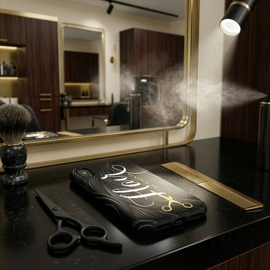 Coques Case-Mate iPhone Salon de coiffure Coiffeur Moderne Ciseaux Noir Or