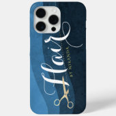 Coques Case-Mate iPhone Salon des cheveux Coiffeuse Ciseaux bleu et or mod (Verso)