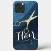 Coques Case-Mate iPhone Salon des cheveux Coiffeuse Ciseaux d'or bleu mode (Verso)