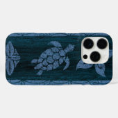 Coques Case-Mate iPhone Samoan Tapa Hawaiian Faux Wood Blue Surboard (Verso (horizontal))