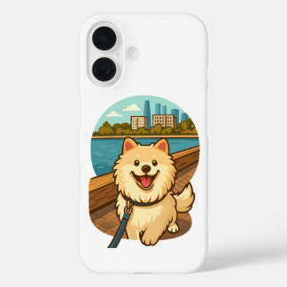Coques iPhone 16 Samoyède heureux se promenant au bord de l'eau en