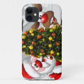Coques Case-Mate iPhone Santa claus and reindeer behind a christmas tree.j (Dos)