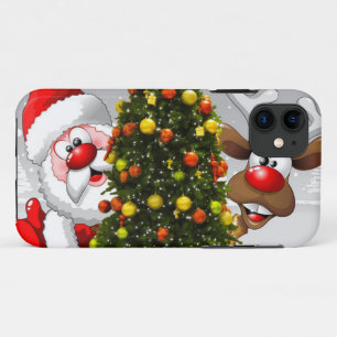 Case-Mate iPhone Case Santa claus and reindeer behind a christmas tree.j