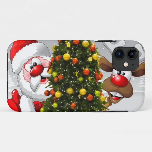 Coques Case-Mate iPhone Santa claus and reindeer behind a christmas tree.j (Dos (Horizontal))