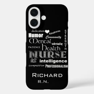 Coques iPhone 16 Santé mentale Infirmière-Attributs /Coal Black