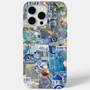 Coque iPhone 15 Pro Max Santorin Grèce Côte Bleu Été Collage