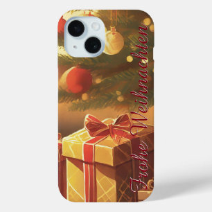Coque Pour iPhone 15 Sapin de Noël avec des cadeaux dorés