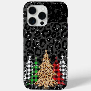 Coque iPhone 15 Pro Max Sapins de Noël à Imprimé Léopard
