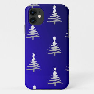 Coque Case-Mate Pour iPhone Sapins de Noël Argent sur Bleu Cobalt