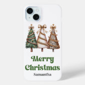 Coques Case-Mate iPhone Sapins de Noël Élégants Aquarelle Léopard (Verso)