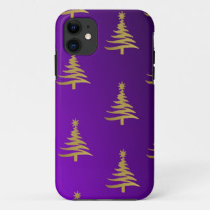 Coque Case-Mate Pour iPhone Sapins de Noël Or sur Violet