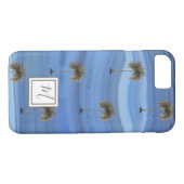 Coques Case-Mate iPhone Sapphire Bleu Élégant Palmier Tropical Monogramme (Dos (Horizontal))