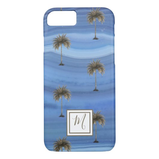 Coques Case-Mate iPhone Sapphire Bleu Élégant Palmier Tropical Monogramme (Dos)