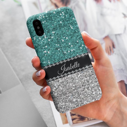 Coques Case-Mate iPhone Sarcelle argentée scintillement glamour personnali