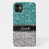 Coques Case-Mate iPhone Sarcelle argentée scintillement glamour personnali (Dos)
