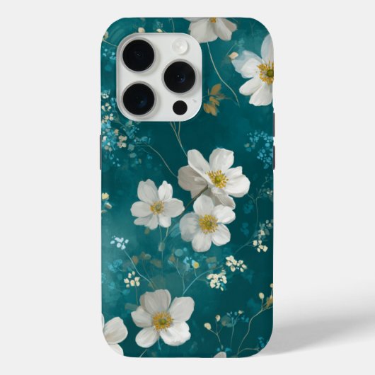 Coques Case-Mate iPhone Sarcelle aux douces fleurs blanches (Verso)