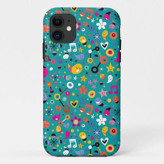 Coques Case-Mate iPhone sarcelle d'hiver de motif de bande dessinée (Dos)