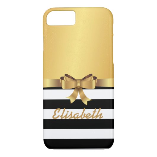 Coques Case-Mate iPhone Satin or noir rayure blanche OR BOW MONOGRAM (Dos)