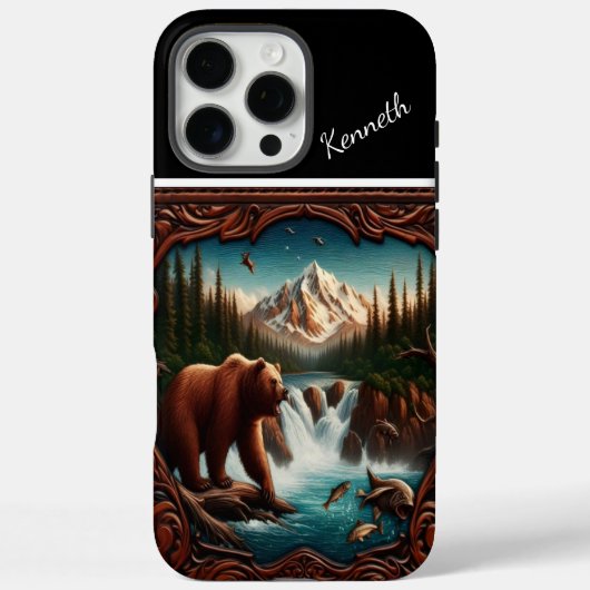 Coques Case-Mate iPhone Saumon d'observation de l'ours dans Mountain Strea (Verso)