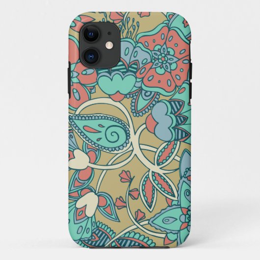 Coques Case-Mate iPhone Saumon et floral bleu (Dos)