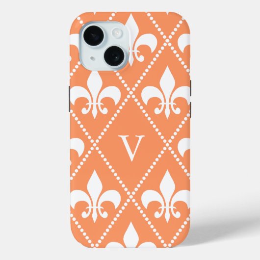 Coques Case-Mate iPhone Saumon Fleur de Lis avec monogramme (Verso)