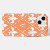Coques Case-Mate iPhone Saumon Fleur de Lis avec monogramme (Verso (horizontal))