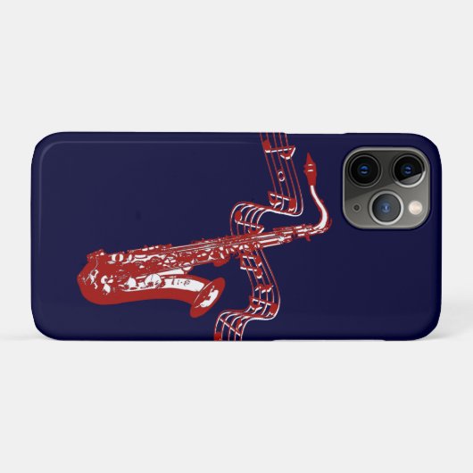 Coques Case-Mate iPhone Saxophone rouge et notes sur Arrière - plan bleu (Dos (Horizontal))