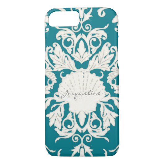 Coques Case-Mate iPhone Scallop Seashell Leaf Scroll Damask Beach Shops (Dos)