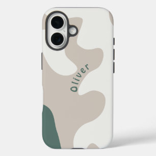 Coques iPhone 16 Scandi en forme biologique Abstraite Nom personnal