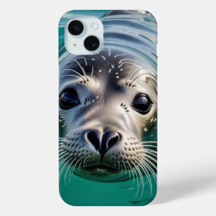 Coque iPhone 15 Mini Sceau mignon Tête hors de l'eau