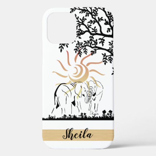 Coques Case-Mate iPhone Scène africaine Artsy Elephant Lovers iPhone 12 Co (Verso)