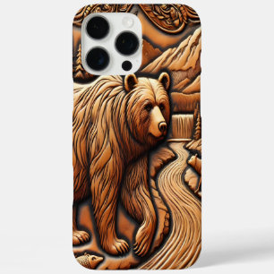 Coques iPhone 16 Pro Max Scène de la rivière Ours en cuir pittoresque