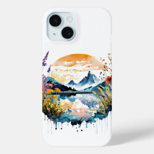 Coque Pour iPhone 15 Scène de montagne à l'aquarelle