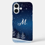 Coques Case-Mate iPhone Scène de neige de nuit d'hiver Monogramme bleu (Verso)