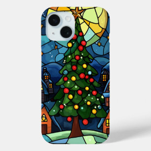 Coque Pour iPhone 15 Scène de nuit de Noël d'arbre de Noël en verre col