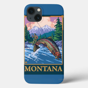 Etui iPhone 13 Scène de pêche de mouche - Montana