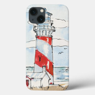iPhone 13 Coque Scène de phare rouge et blanc