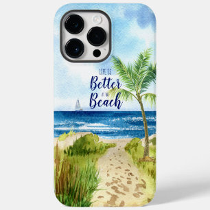 Coque Pour Pour iPhone 14 Pro Max Scène de plage à l'aquarelle La vie est meilleure