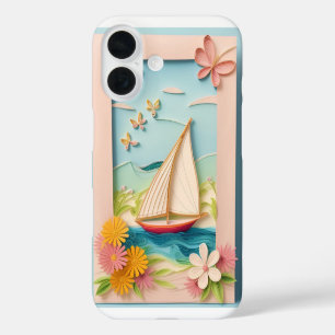 Coques iPhone 16 Scène de voile artisanale avec fleurs en quilling