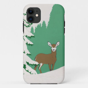 Coque Case-Mate Pour iPhone Scène hivernale de la neige cerf Pine Tree