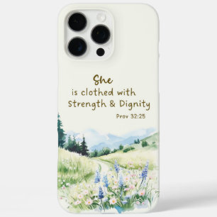 Coques iPhone 16 Pro Max Scène Naturelle Fleurs Bleues Verset Biblique Prov